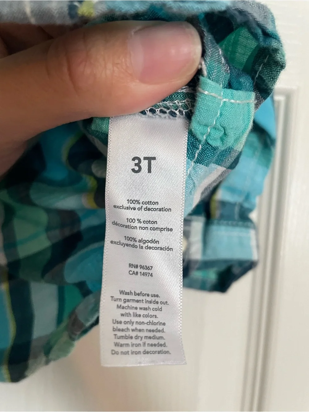 OshKosh B'gosh 100% Cotton Size 3T Teal & Blue Plaid Button-Down Shirt